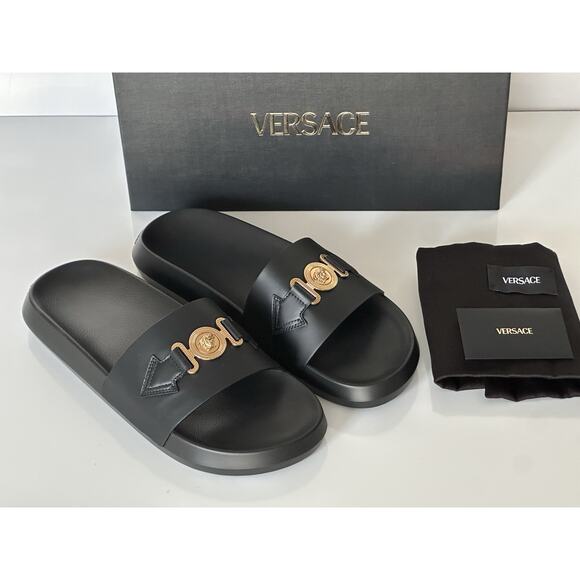 Versace Medusa Black Leather Slides Sandals 14 US (47 Euro) 1010628 NIB $490 - Picture 16 of 16